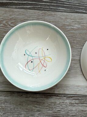 Vintage Atomic Starburst MCM Bowls w Turquoise Rim Snacks Cereal W.S. George (?)